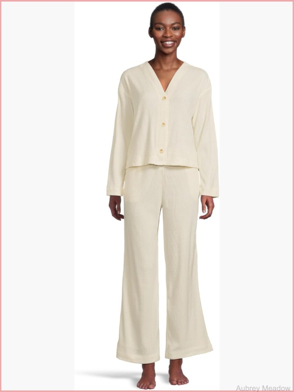 Women's Cozy Pajama Cardigan Set Long Sleeve Button Front